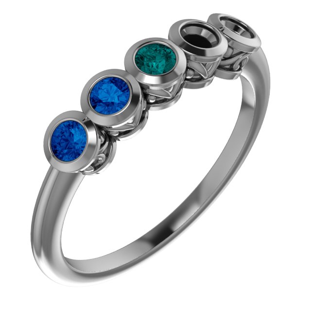 14K White Lab-Grown Blue Sapphire Ring           